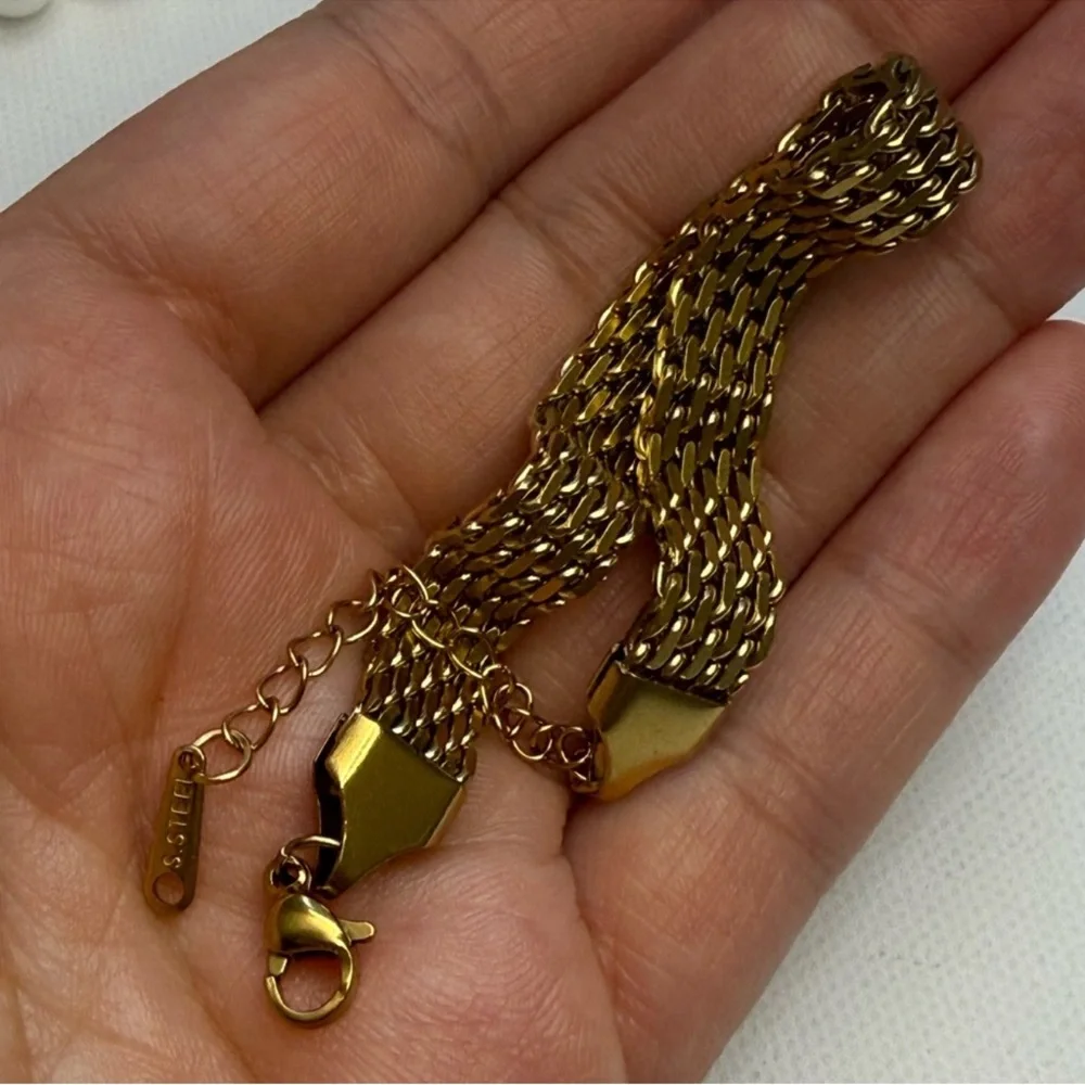Stainless Steel Gold Plated Chain Bracelet 18K Look Waterproof - Picture 8 of 10